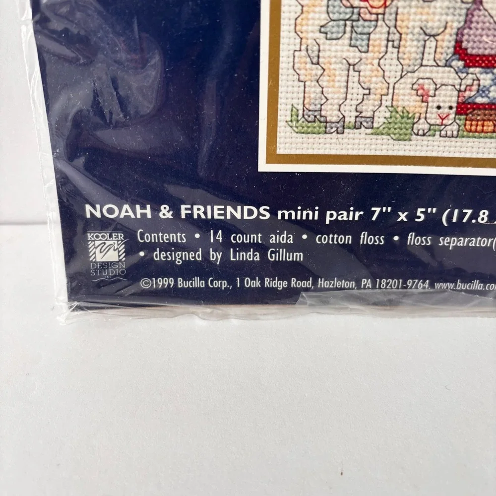Vintage Bucilla Baby Cross Stitch Kit Mini Pair Noah & Friends 7x5
